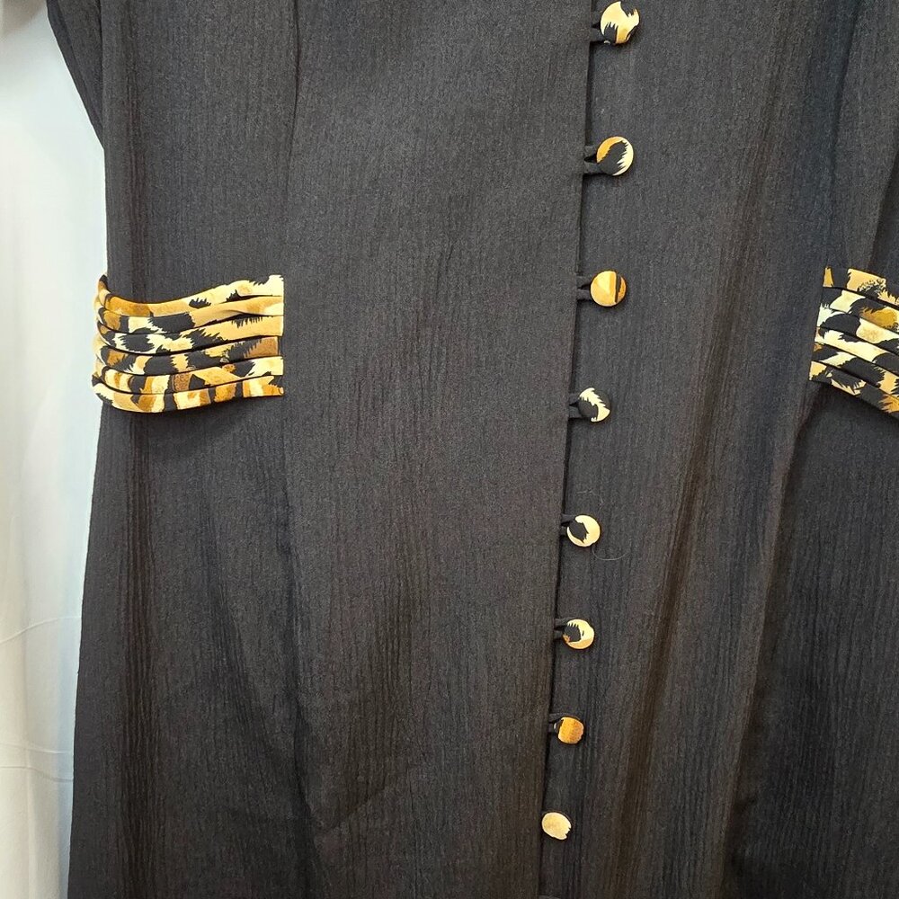 Vintage Miss Dorby Button Up Dress Black With Leopard Print Details Size 18 - Picture 3 of 10